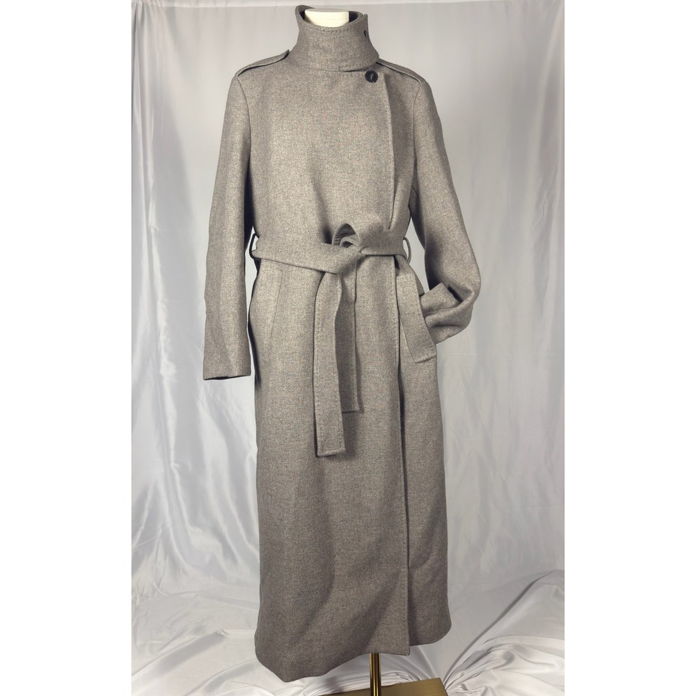 Zara ZW Manteco Wool Blend Belted Funnel Neck Coat M Light Mink Grey